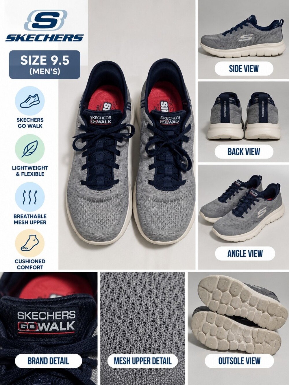 Sketchers mens 9.5 Grey athletic tennis shoes #22